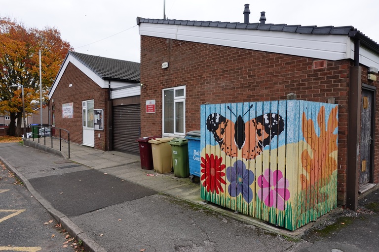 The entrance to Slaterfield Community Centre in Great Lever, Bolton,