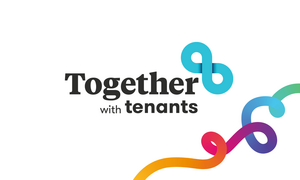 The Together with Tenants logo with a Be One Homes brand thread in the bottom-right corner.
